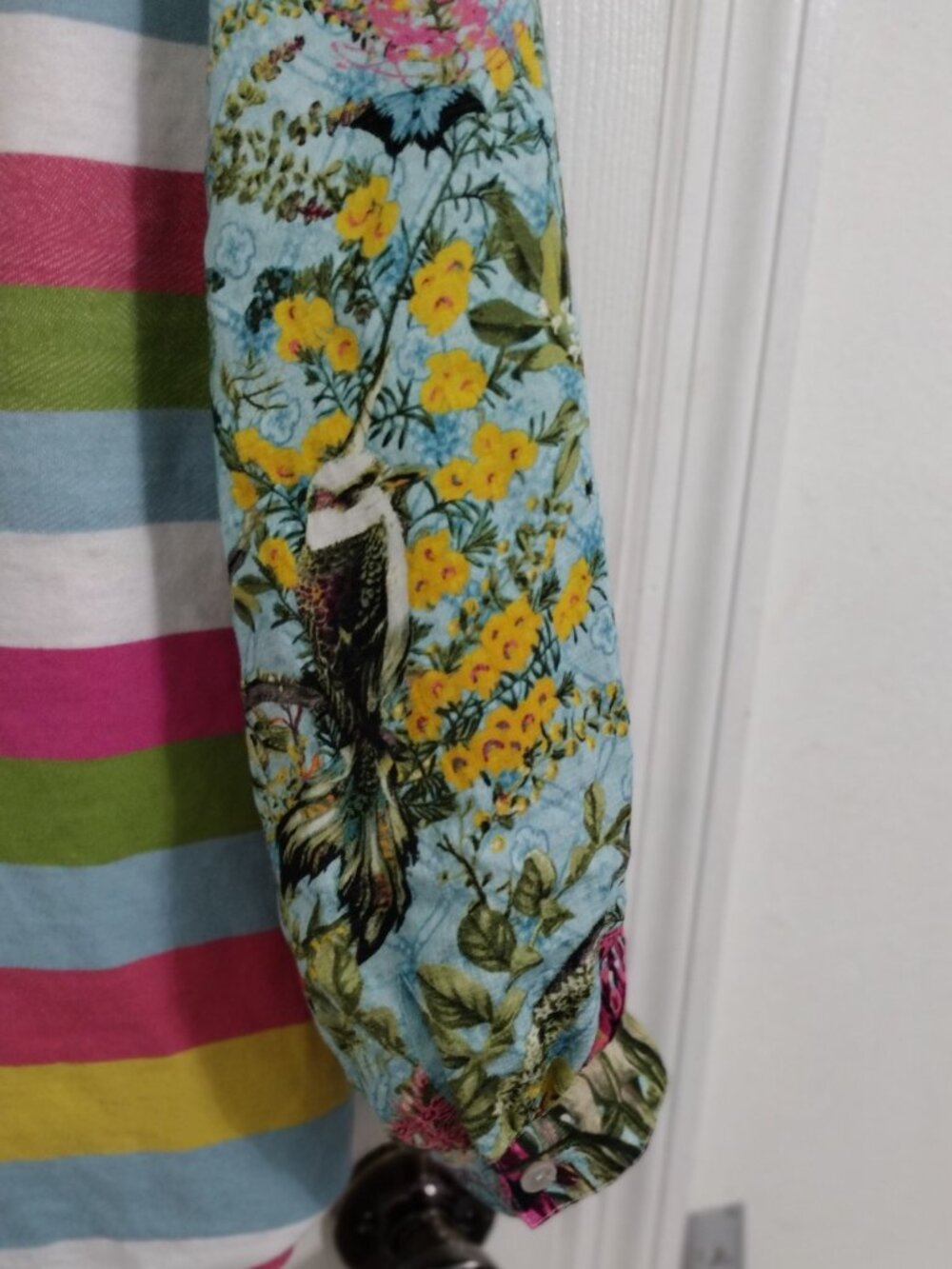 Sharon Young Colorful Stripe Floral Sleeve Tie Front Top Women’s L/XL Boho - Picture 8 of 8